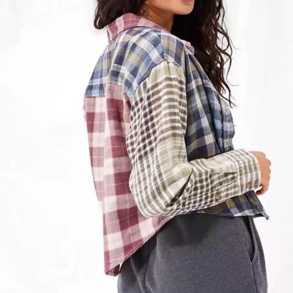 AE Cropped Multi Print Plaid